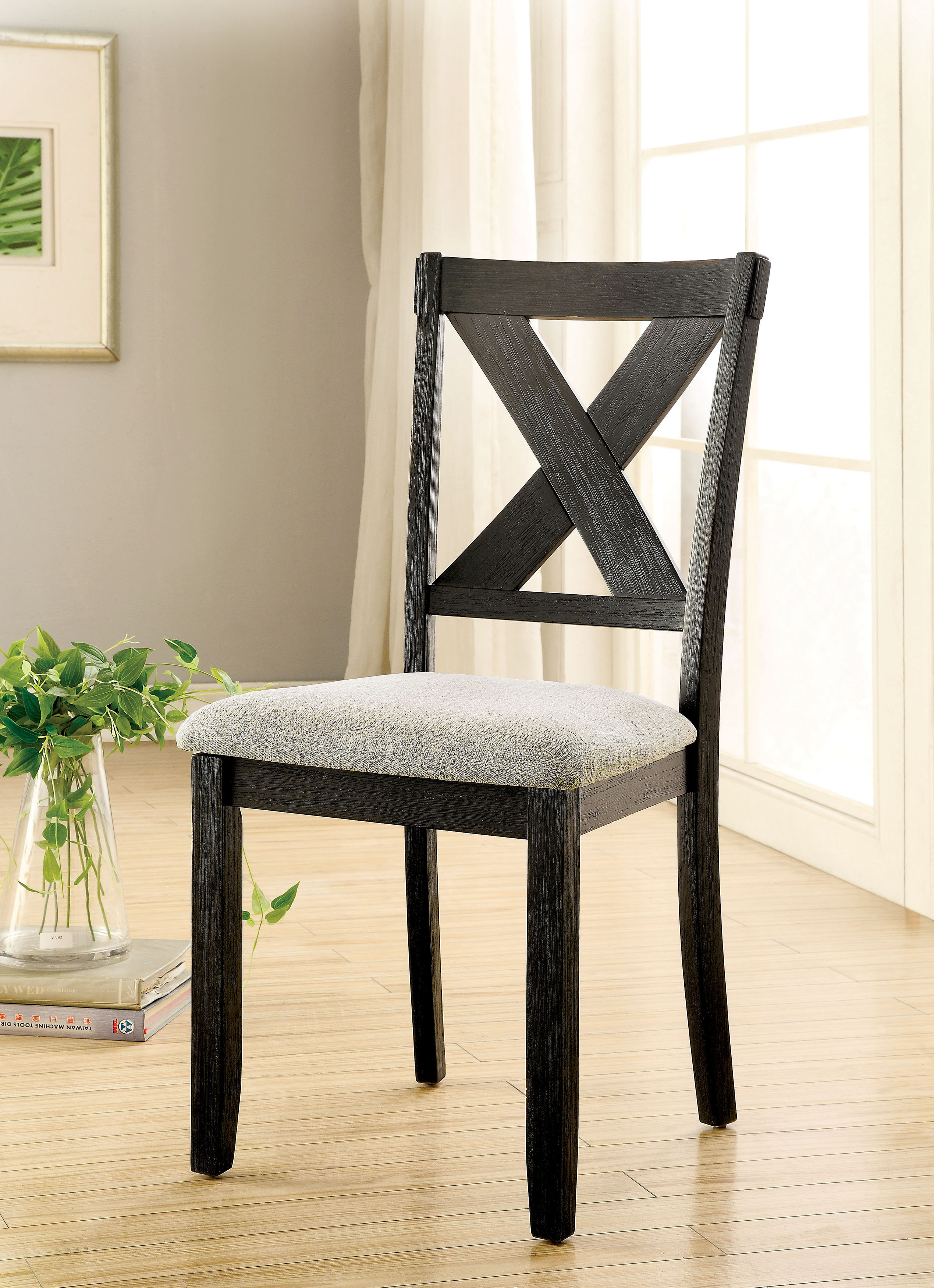 Kelly Clarkson Home Brandy Upholstered Cross Back Side Chair In Brushed Black Reviews Wayfair