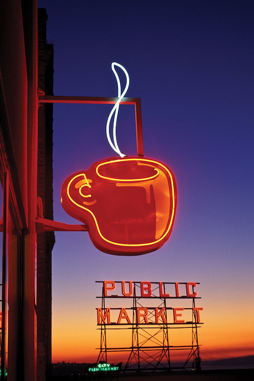 East Urban Home Coffee Cup Public Market Neon Signs Pike Place Market Seattle Washington Usa Graphic Art Print On Canvas Wayfair