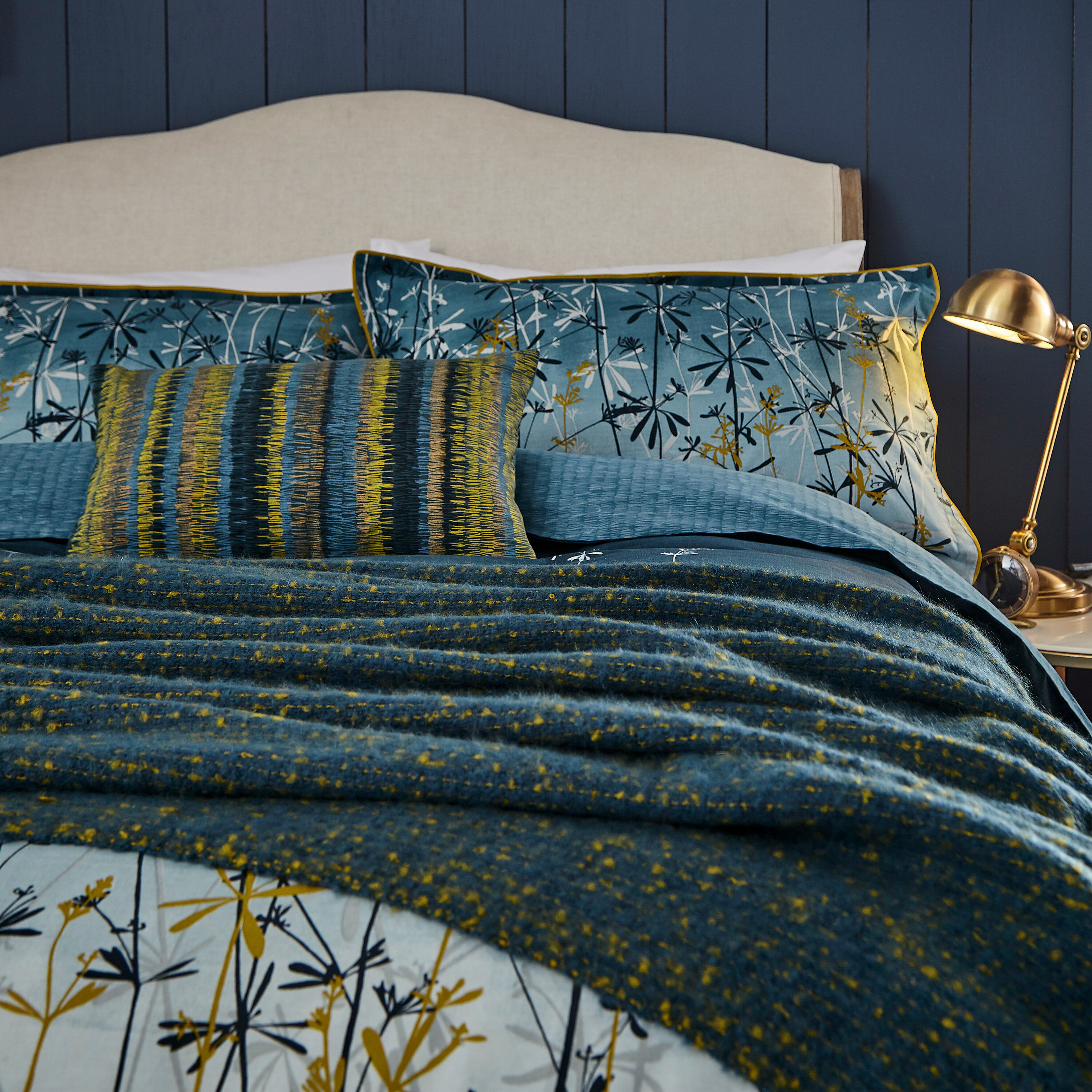 blue and mustard duvet set