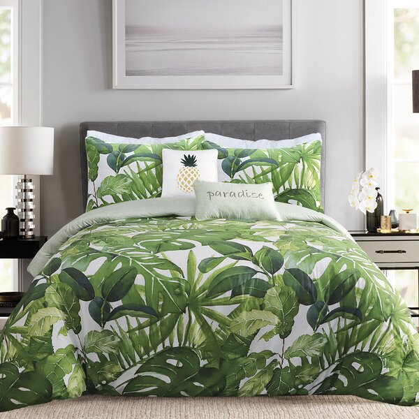 Ambesonne Bamboo Print Duvet Cover Set Lotus Flower Bamboo Background on Stems Tropical Plant Oriental Lime Green Decorative 3 Piece Bedding Set with 2 Pillow Shams King Size 