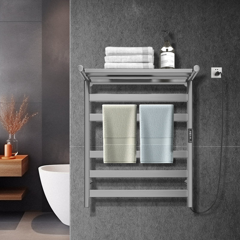 Electric Heated Towel Rack with Top Shelf Wall Mount Towel Warmer Finish: Brushed Dark Gray