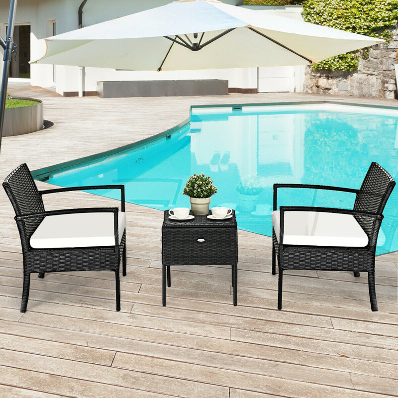 Ebern Designs Gutha Outdoor Patio Furniture 3 Piece Rattan Seating Group With Cushions Wayfair