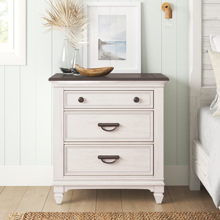 white nightstand with brown top