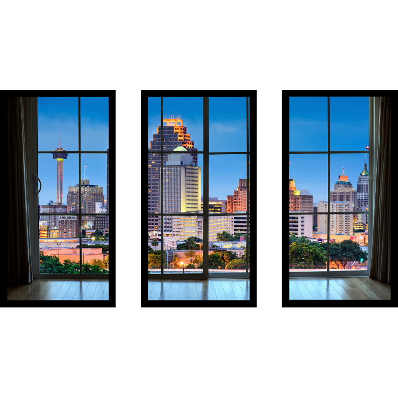Pictureperfectinternational San Antonio Texas Usa Skyline Window 3 Piece Framed Photographic Print Set Wayfair