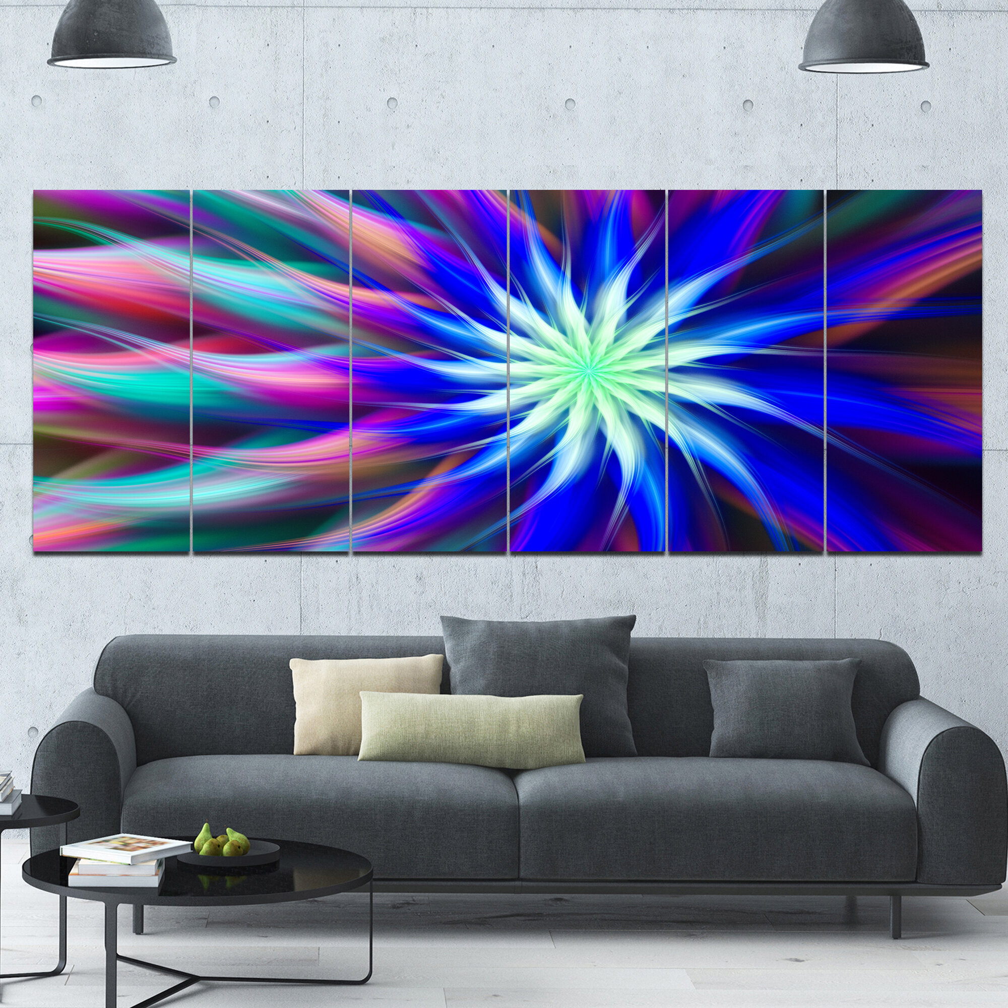 DesignArt Dance Of Bright Spiral Blue Flower - Graphic Art on Canvas ...