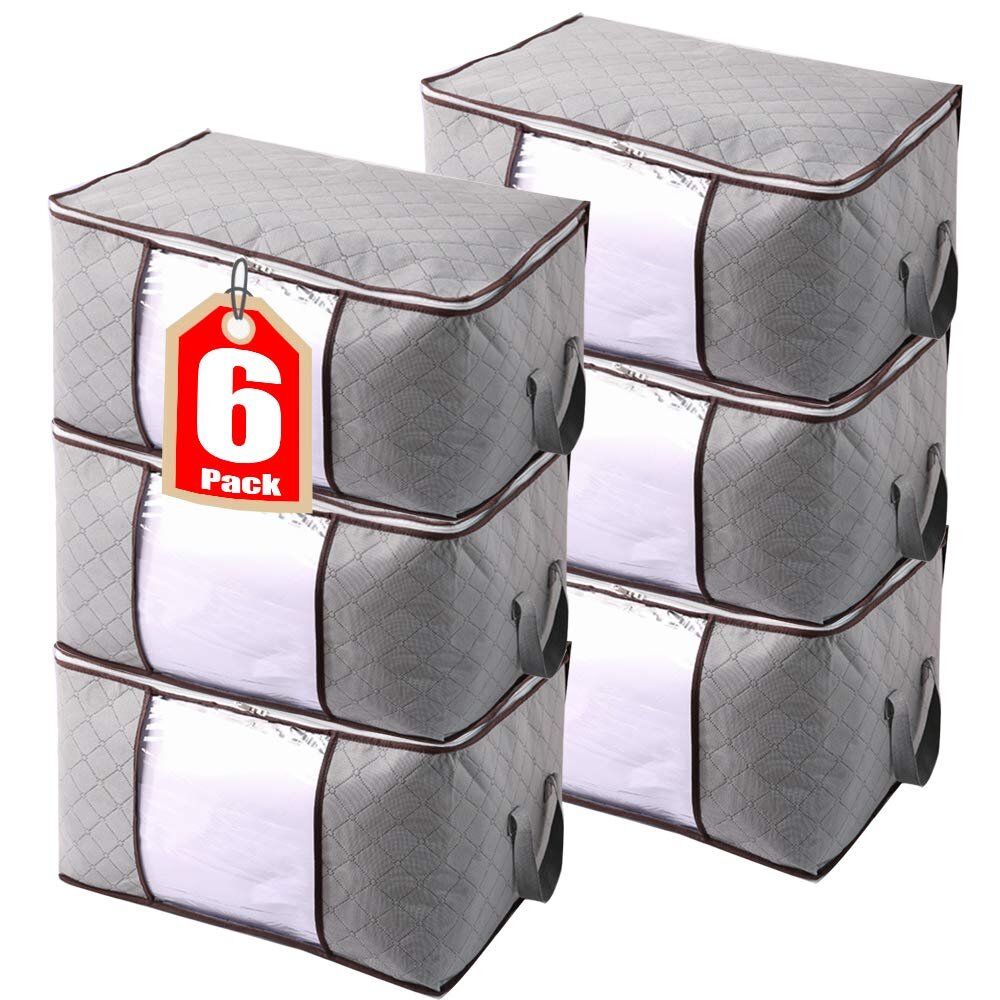 6-Pack 90L Large Capacity Storage Bins with Clear Window Closet A-Grey