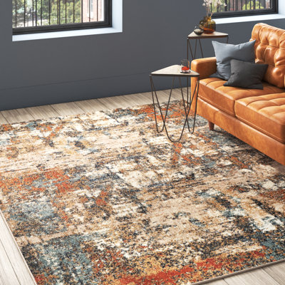 Santa Paula Mid-Century Modern Abstract Burnt Sienna/Ivory Indoor Area Rug (8.9x11.9)