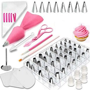38 Pieces Cake Piping Nozzles Tips Kits with 3 Reusable Silicone Icing Piping Bags and Nozzles of 24，3 Couplers for Icing Bags，8 Piece Set of Accessories