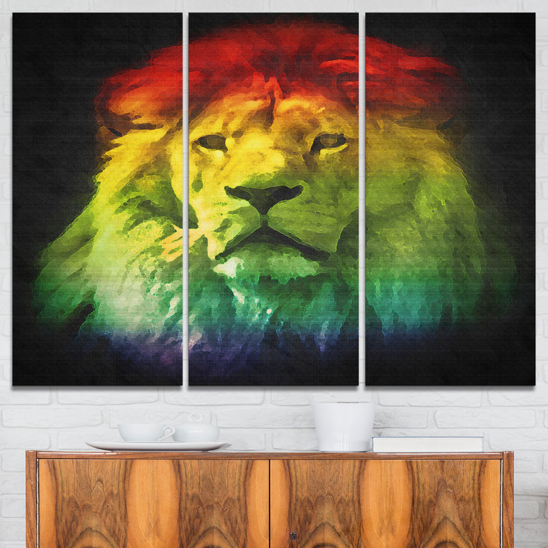 Designart Colorful Lion Head 3 Piece Graphic Art On Wrapped
