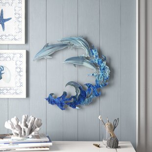 Blue Ocean Swimming Dolphin Pattern Metal Picture Frame Ceramic Vase Decor 