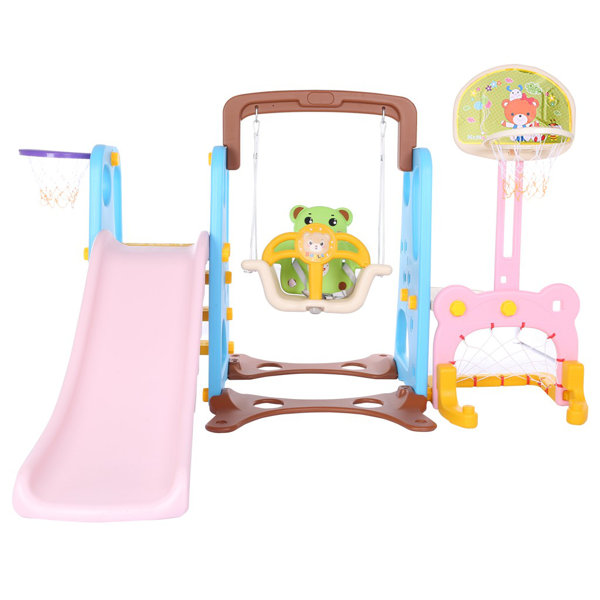 Kingbest Kids Slide And Swing Set 5 In 1 Toddler Climber Slide Playset Baby Swing Freestanding Slide With Basketball Football Hoop Kindergarten Backyard Playground Wayfair