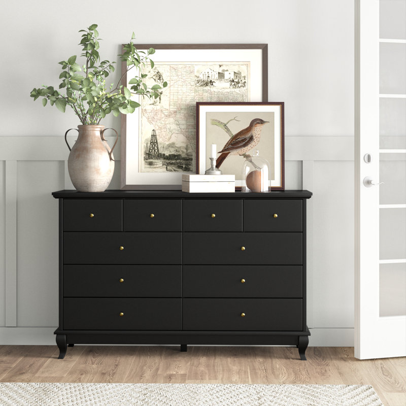 (Incomplete) Arthuree 10 - Drawer 55.1" W Double Dresser Color: Black/Gold