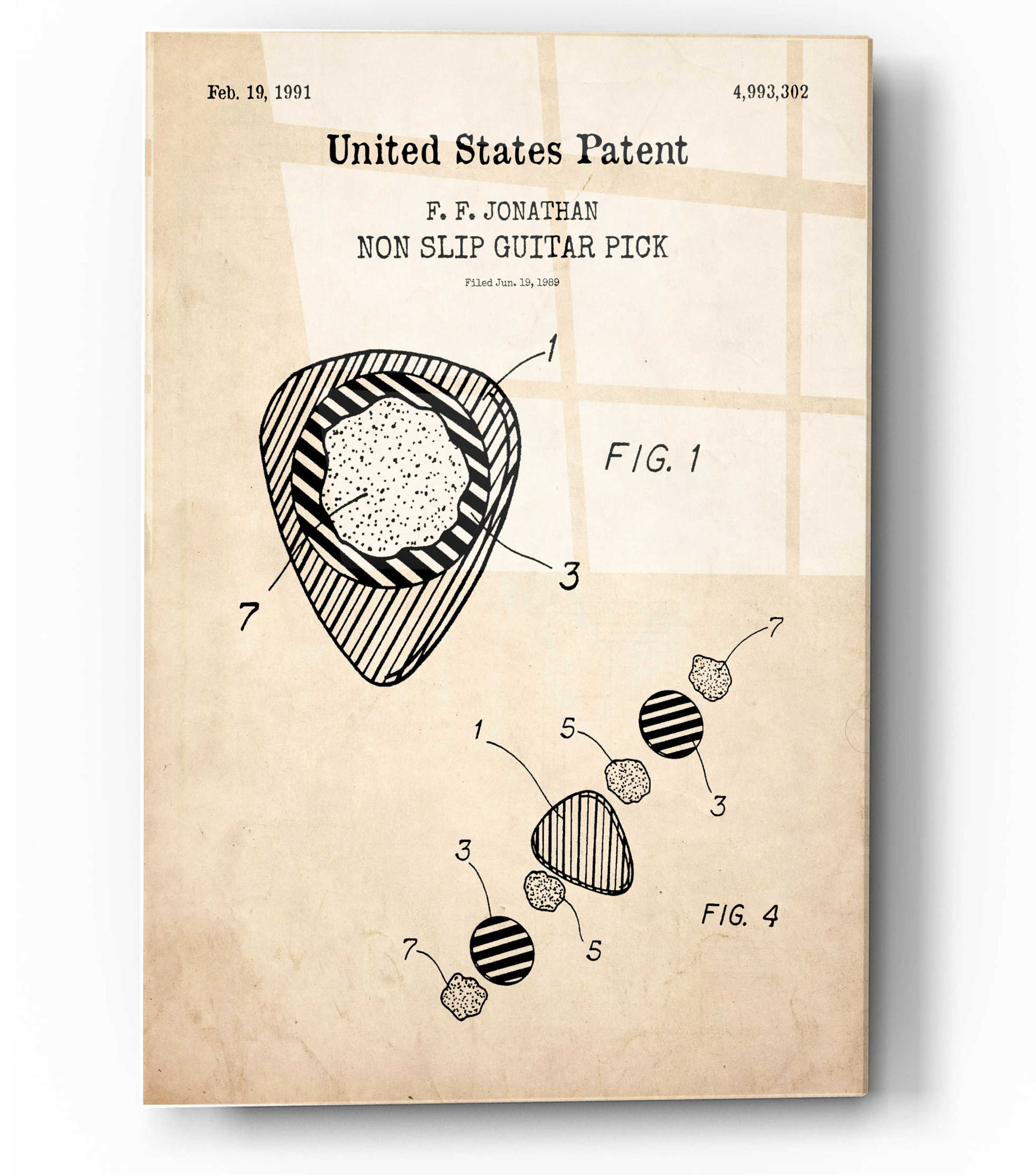 Williston Forge Guitar Pick Patent Parchment - Unframed Drawing Print ...