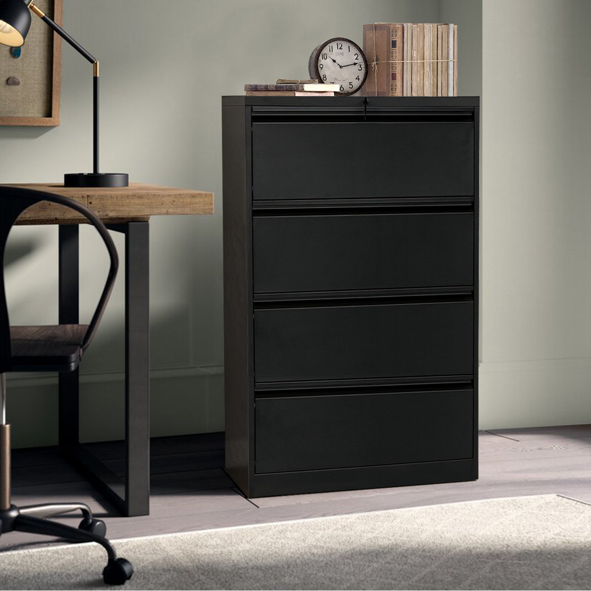 Inbox Zero Metal Lateral Filing Cabinet With Lock Anti Tilt Structure 4 Drawers Black Wayfair