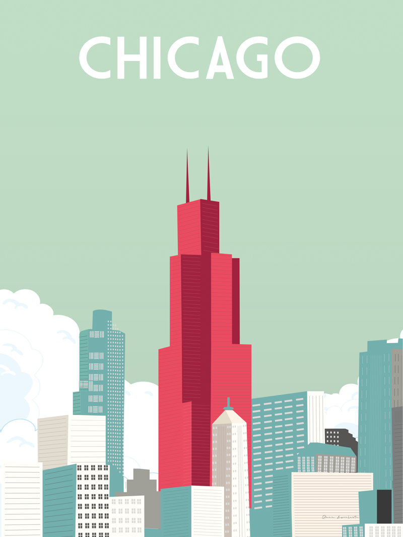 Chicago Crop by Omar Escalante - Wrapped Canvas Graphic Art Format: Silver Floater Framed, Mat Included: No, Size: 32" H x 24" W
