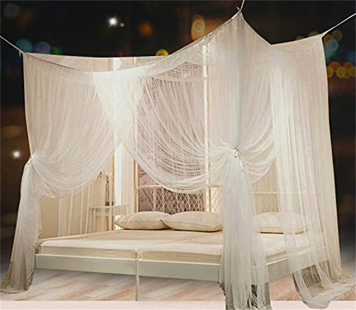 4 Corners Post Insect Bed Canopy Netting Curtain Mosquito Net Twin Full Queen