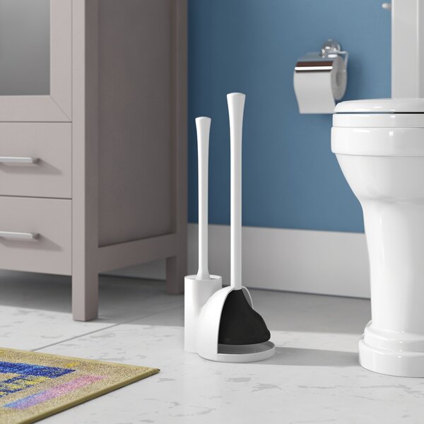 InterDesign Una Nuvo Toilet Bowl Brush and Holder W Bathroom Cleaning Storage 