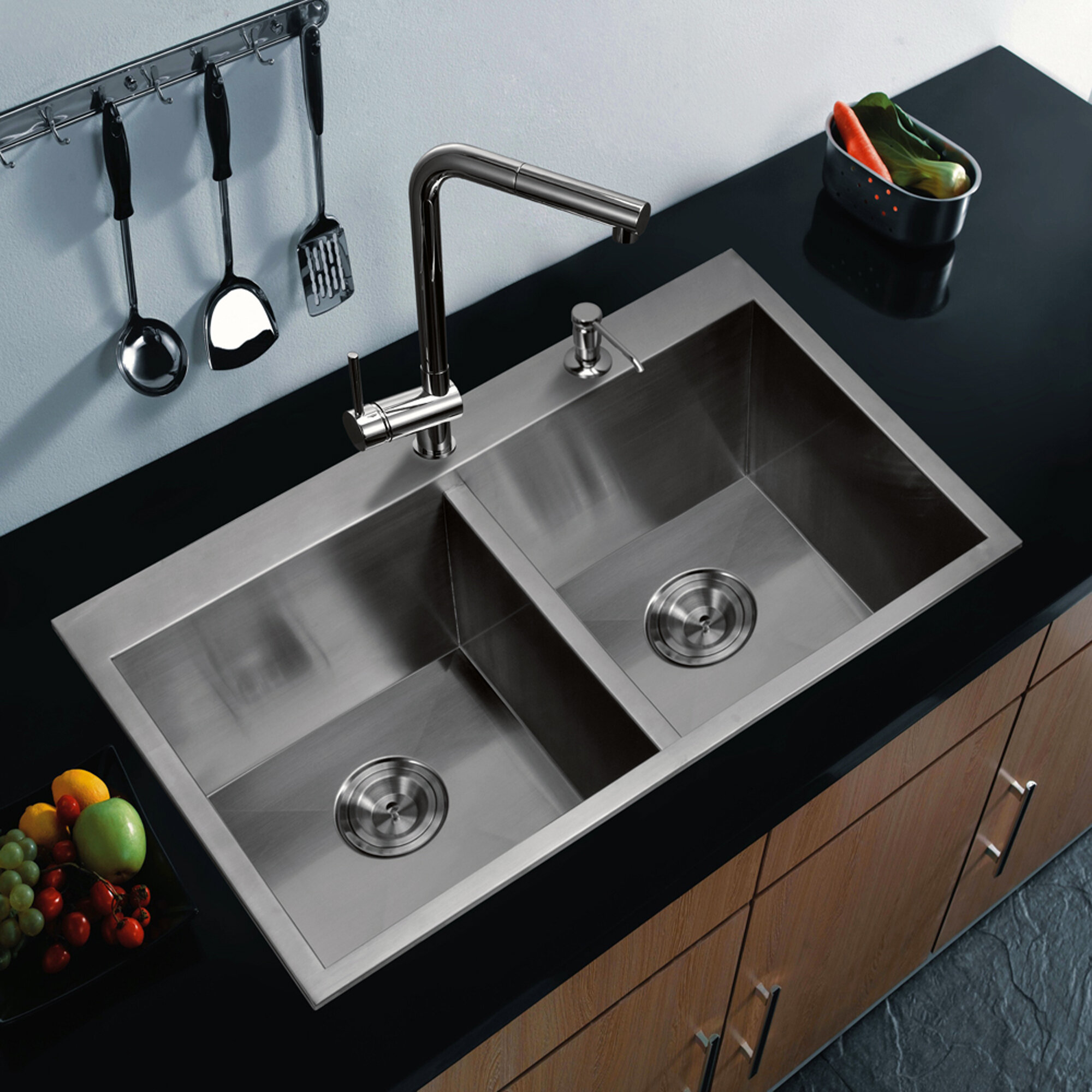 Colony 33x22 Double Bowl Stainless Steel Kitchen Sink 4 Holes