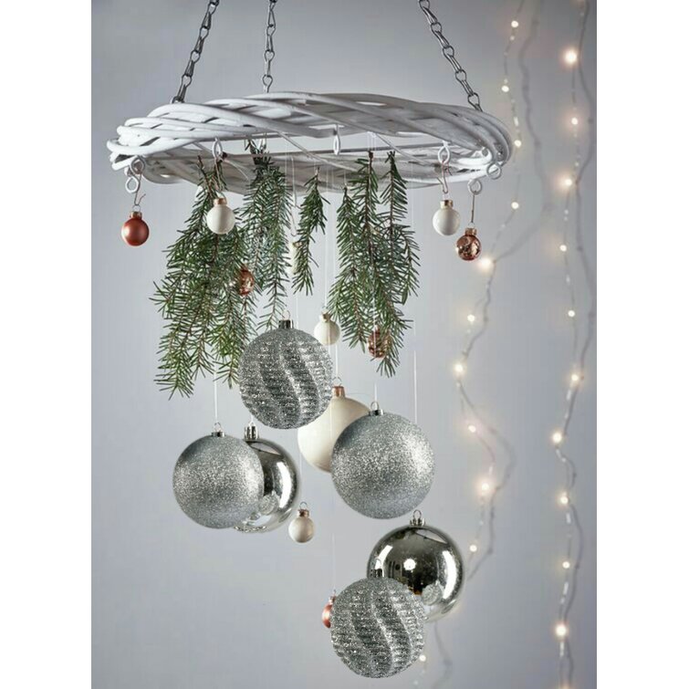 Measures 3 Diameter Window Box Holiday Decorations Serene Spaces Living Set of 12 Assorted Glitter Silver Ball Ornaments for Christmas Tree Table Centerpiece Winter Wedding 