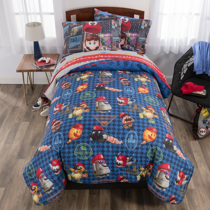 Franco Manufacturing Super Mario Caps Off Reversible Comforter Set