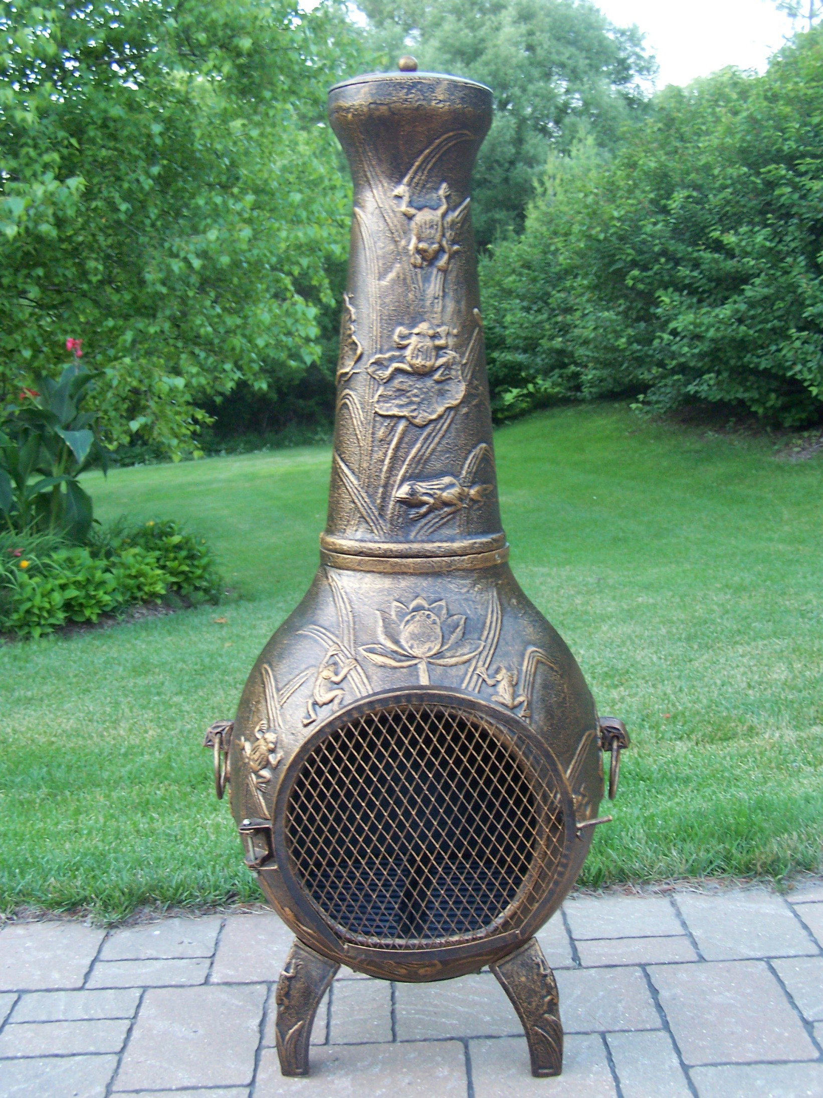outdoor chiminea fire pits on August Grove Ditmas Cast Iron Wood Burning Chiminea Wayfair