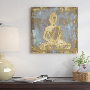 3D Mandala Flower Blossom Buddha Painting with Gold Foil Reproduction Print on Blue Canvas Wrapped and Ready for Hang 24x32 B BLINGBLING Gold Buddha Canvas Wall Art