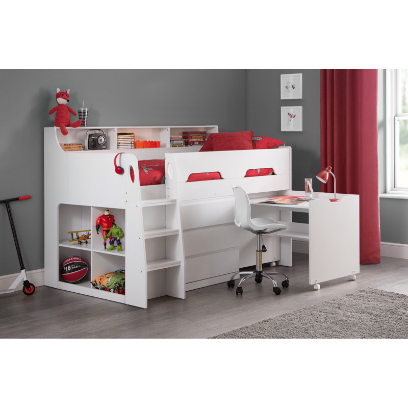Harriet Bee Fernando Single Mid Sleeper Bed With Shelf And Desk