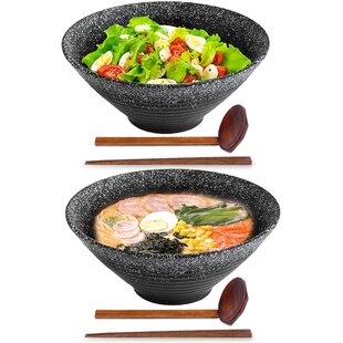 Set Of 4 Black Oriental Chinese Japanese Noodle Rice Bowls Dishes 14cm Porcelain