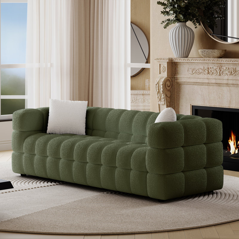 Monica 81'' Modern Style Boucle Sofa Fabric: Green Boucle, Size: 27" H x 81" W x 32" D