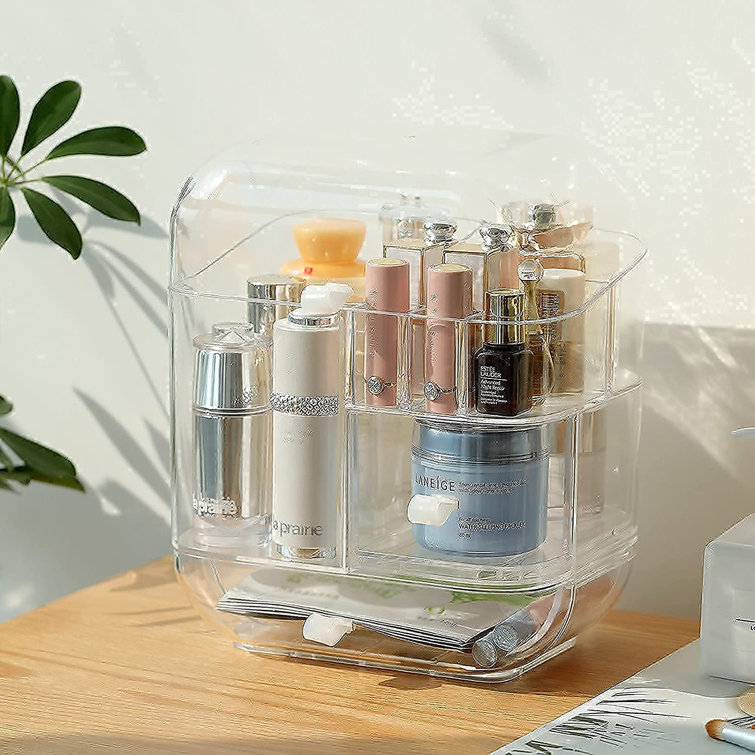 Rebrilliant Makeup Brush Holder With Lid Clear Makeup Organizer With Drawers Cosmetics Storage Display Cases Caddy Box For Perfume Lipsticks Brush Dust Water Proof Holder For Bathroom Dresser Vanity Wayfair
