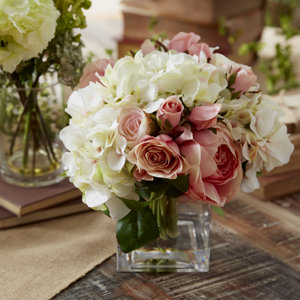 Pink & White Assorted Rose in Water Glass Vessel