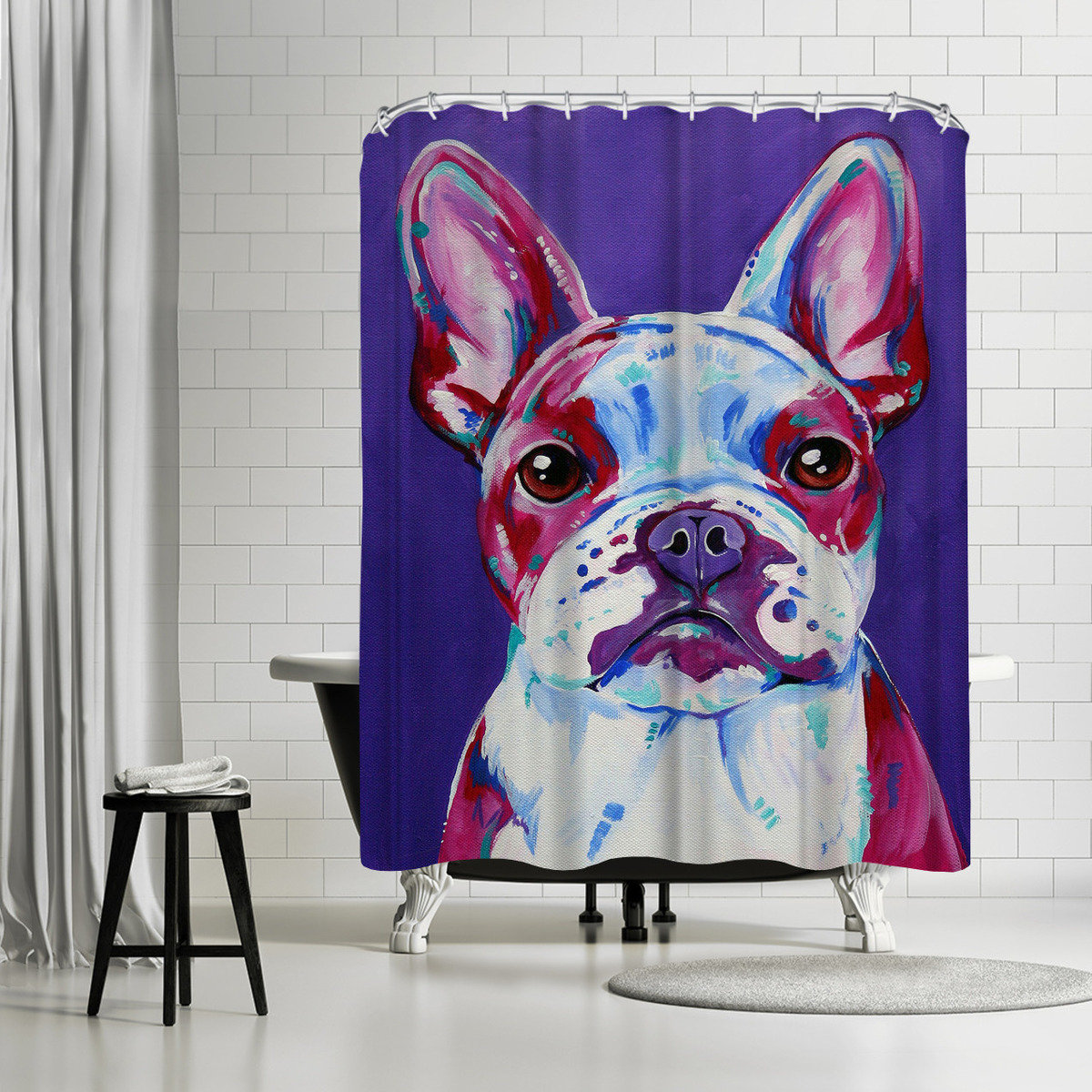 Funny Black French Bulldog Bathroom Home Fabric Shower Curtain 71" With Hook 