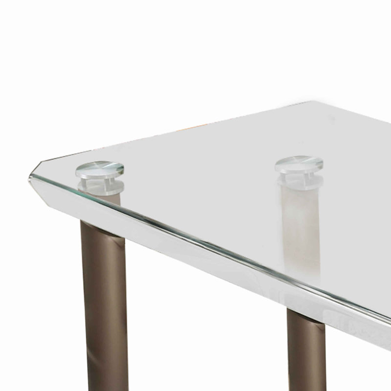 Orren Ellis Transitional Glass Top Dining Table With Metal Tubular Legs Brown And Clear Wayfair Ca