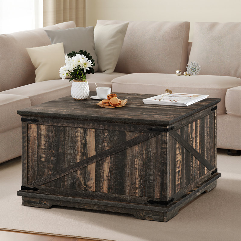 incomplete only 1 box ) Vihaan Farmhouse Lift Top Coffee Table 2 Way with Storage for Living Room Color: Deep Brown