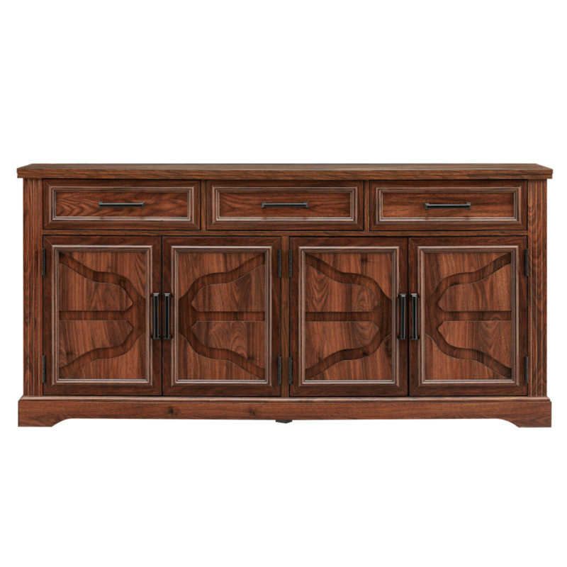 Nayda 66" Wide 3 Drawer Sideboard Buffet, Farmhouse 4 Doors Credenza Storage Cabinets with Adjustable Shelves Color: Brown