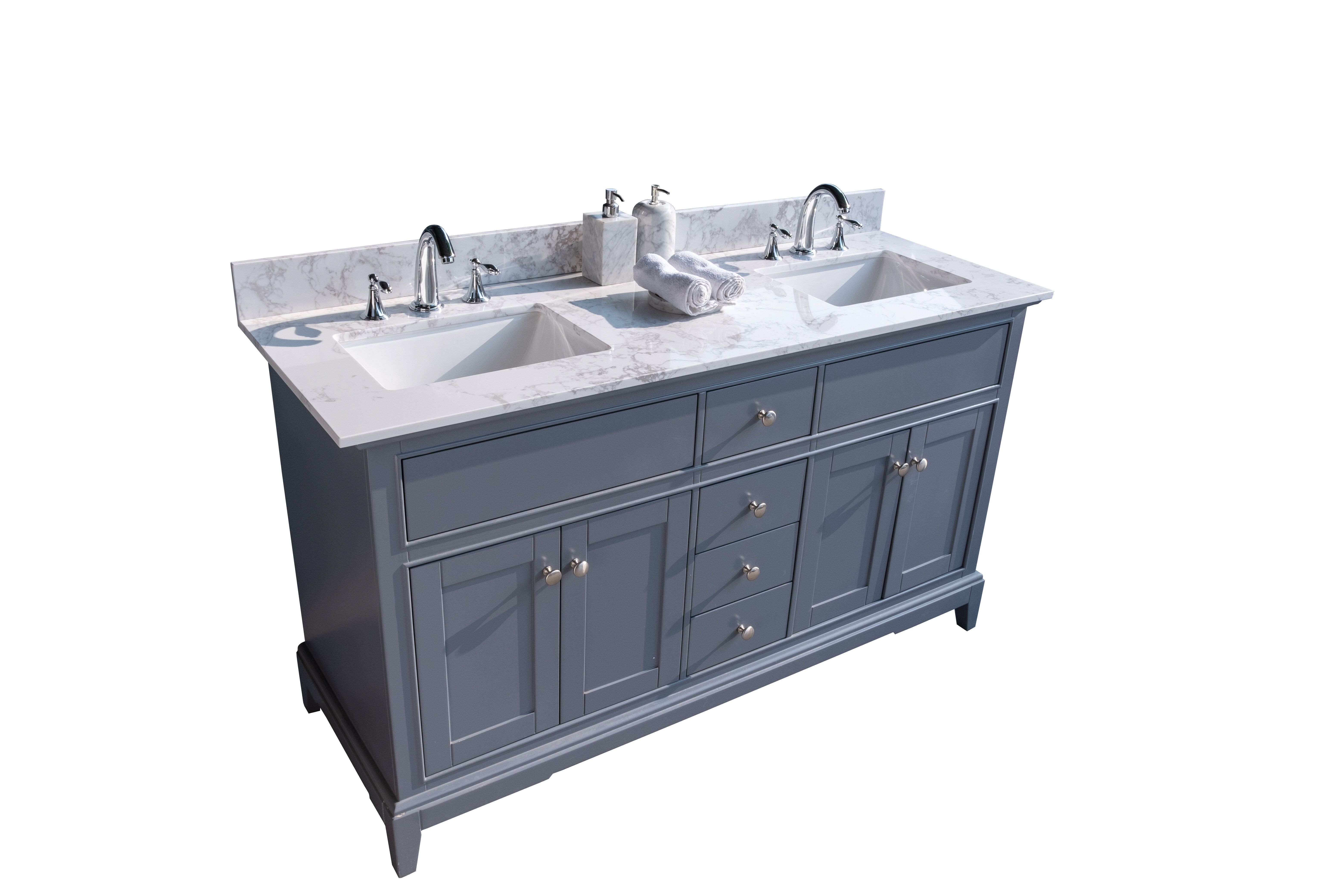 Volans 61 Double Bathroom Vanity Top In Carrara White With Sink