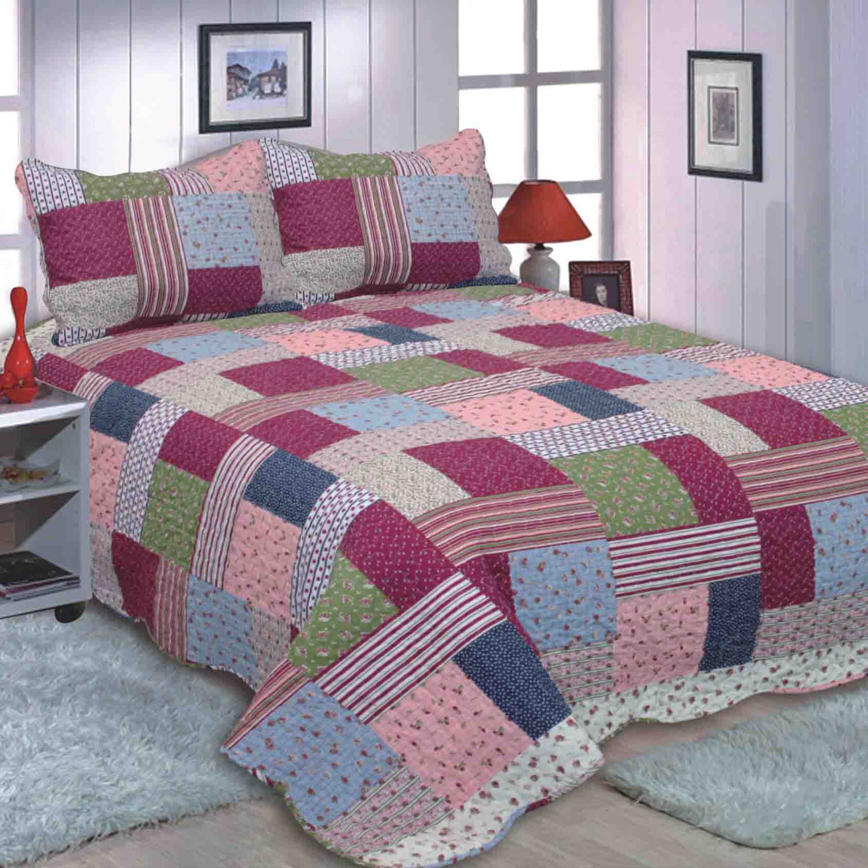 English Roses Bedding Quilt Bedspread Coverlet 2 PC Reversible Twin Set