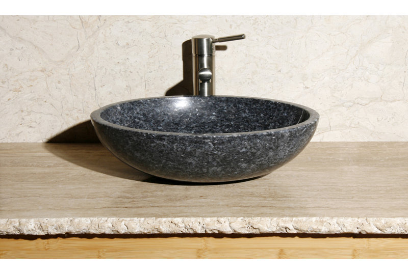 V-VO18 Blue Pearl Stone Oval Vessel Bathroom Sink