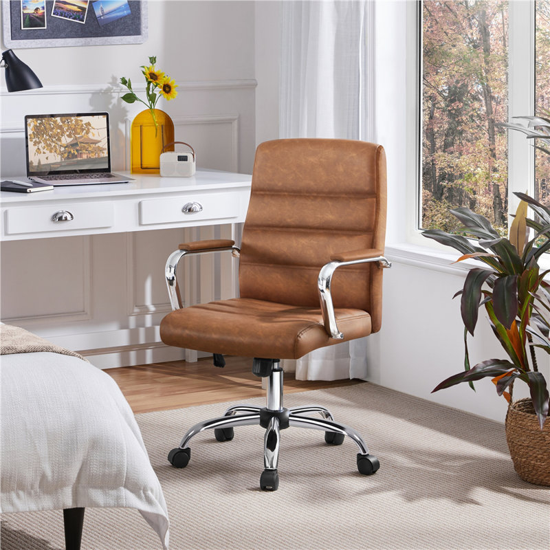 wanetta mid-back office chair with arms 360° swivel upholstery color: retro brown