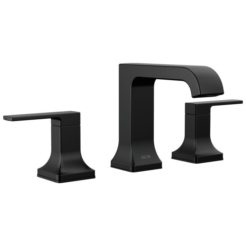 Velum Widespread Curved Bathroom Faucet 3 Hole, 2-handle Bathroom Sink Faucet with Drain Assembly Finish: Matte Black