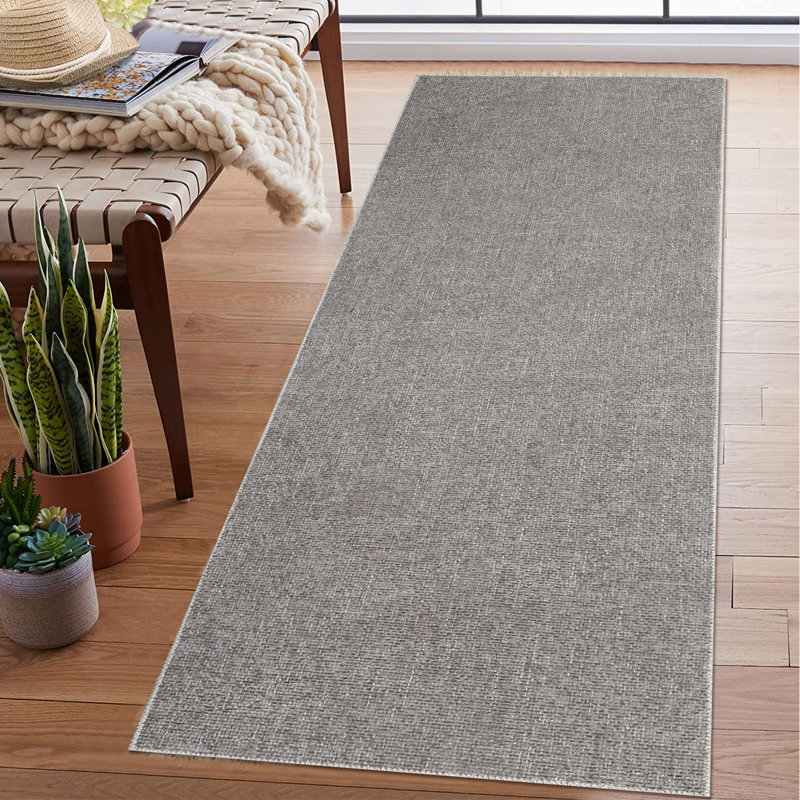 Bribie Solid Color Machine Woven Polyester Area Rug in Gray Rug Size: Runner 2' x 6'