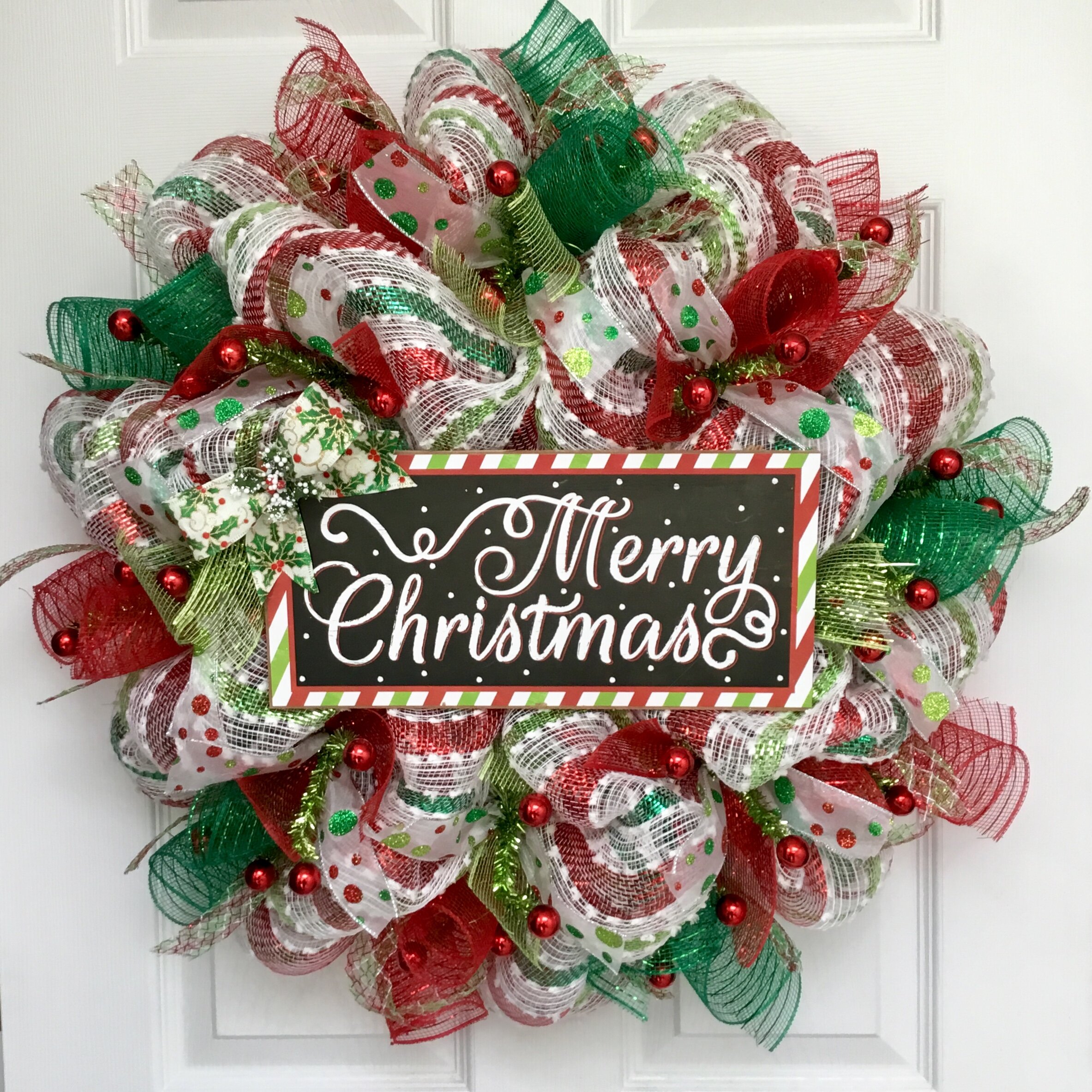 Mesh Door Wreath White Red Emerald Green Christmas Mesh Wreath Santa Holiday Decor 