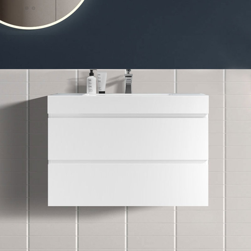 Emilson Wall Mounted Single Bathroom Vanity with Solid Surface Top with Overflow Base Finish: Glossy White
