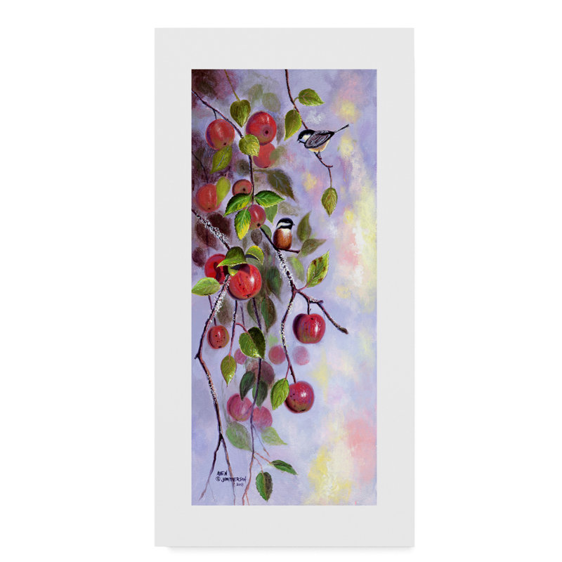 Trademark Art Apple And Chickadees Oil Painting Print On Wrapped
