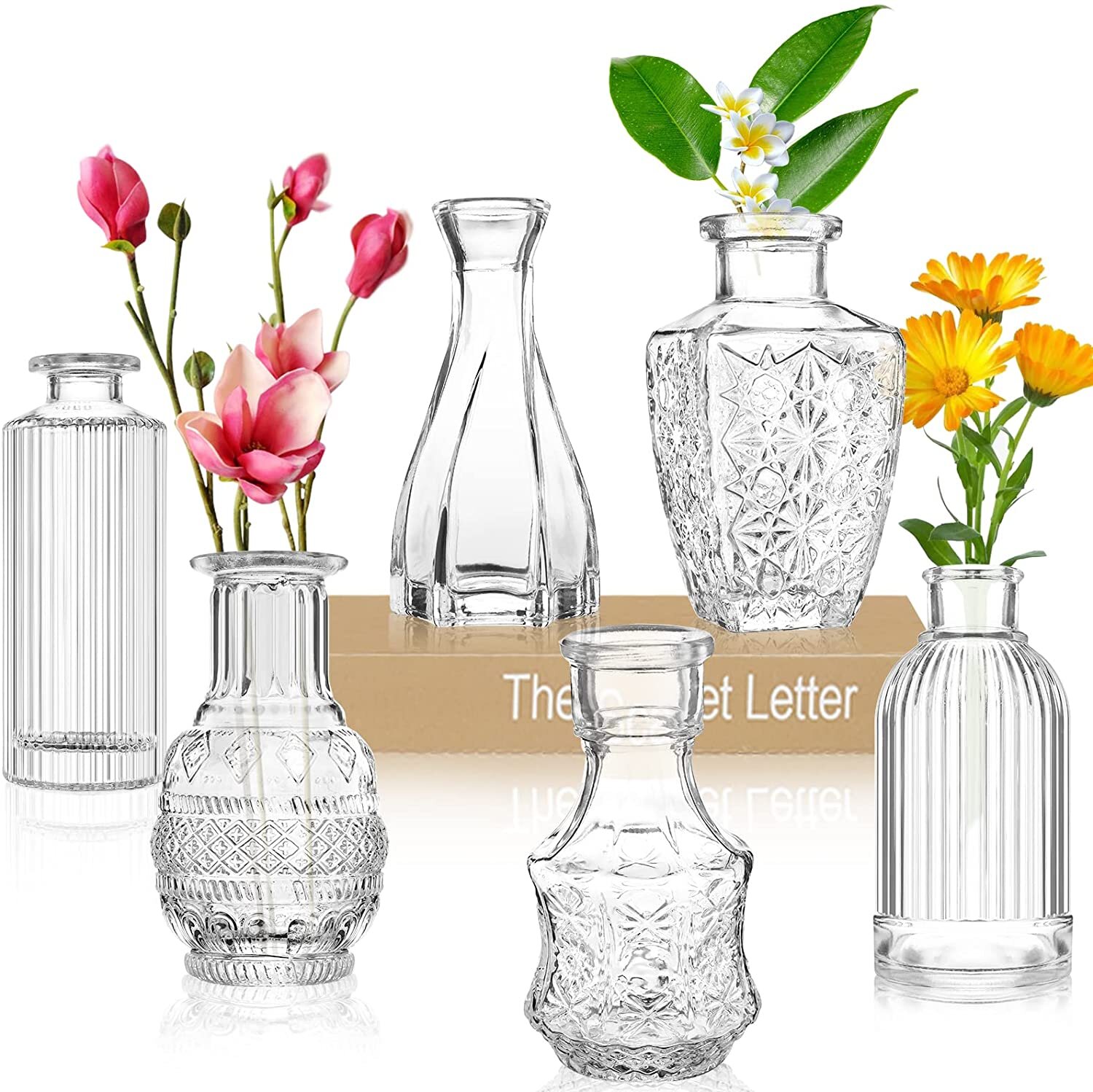Boho Home & Office Décor Clear Glass Handmade Bud Vase Dried Flower Vintage Style Rustic Vase Transparent Glass Art Decorative Vase