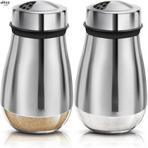 ZETA Salt and Pepper Shaker with Adjustable Pour Holes Lid Stainless Steel Cap Glass Body 