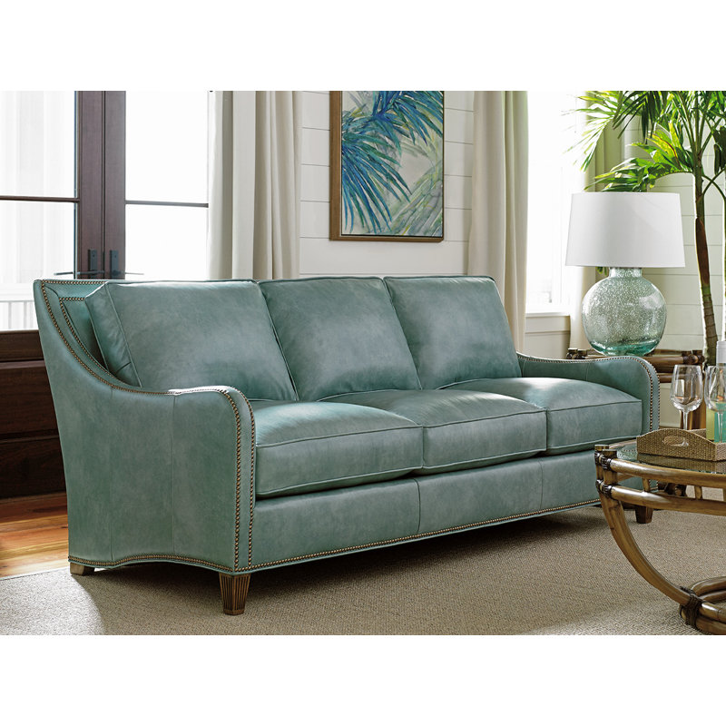 Tommy Bahama Home Twin Palms Genuine Leather 84 5 Tuxedo Arm Sofa