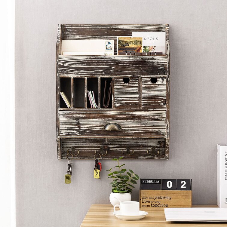 MyGift 4-Tier Rustic Wood & Metal Wall-Mounted Mail Sorter 