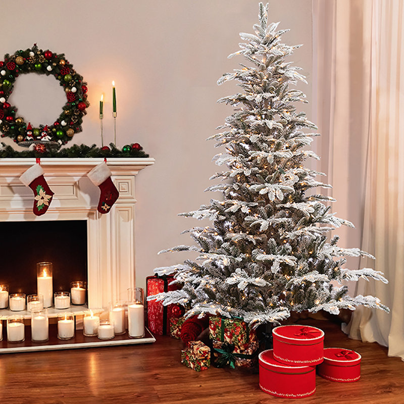 Pre Lit Aspen Flocked 7 5 White Green Fir Trees Artificial