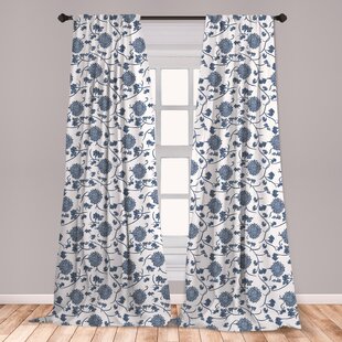 Ambesonne Blue Curtains Chinese Floral Garden Pattern Nature Inspirations With Traditional Ornament Design Window Treatments 2 Panel Set For Living